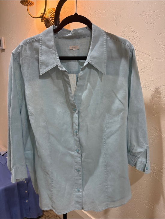 Talbots Tops - Talbots Light Blue linen Button-Down Blouse